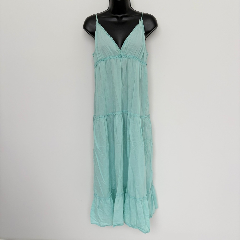 Ambrielle Tiered Maxi Dress Nightgown Aqua Blue Size Medium Cotton